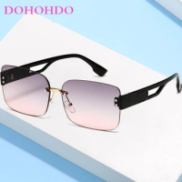 DOHOHDO Retro Rimless Rectangular Glasses Women Diamond Cut Vintage Sun Glasses Men Classic Vintage UV400 Outdoor Oculos De Sol