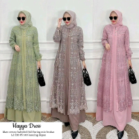 Hayya Dress bahan brukat Dress wanita muslimah Gamis baju midi muslim gaun lebaran oneset hijab satu
