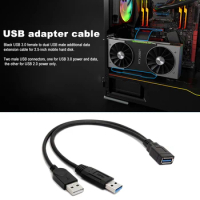 Extension Cable Mobile Hard Disk USB 3.0 Female to Dual USB Type A Male Extra Power Data Y Extension Cable Black