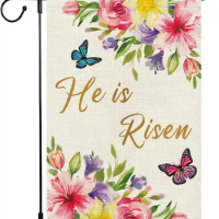 Easter Garden Flag 12x18 Double Sided Burlap Small He Is Risen Floral Easter Flags Sign Welcome Spring Flowers Butterfly Outdoor