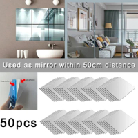 50Pcs 0.2mm thickness 15x15cm Mirror Tiles Wall Sticker Square Self Adhesive Stick On DIY Home Decoration