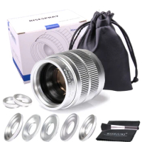 Silver Fujian 35mm f/1.7 APS-C CCTV Lens+5 adapter ring+2 Macro Ring for NEX FX M4/3 NIKON1 EOSM Mirroless Camera