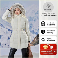 Áo khoác phao dáng dài nữ HeraDG mũ lông tháo rời thiết kế dây đai bấm nhồi bông 3 lớp công nghệ Nac
