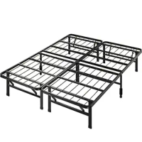 14 Inch Steel Platform Bed Frame No Box Spring Needed Tool-Free Assembly Underbed Storage Queen Size 1500lb Capacity Black