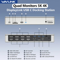 Wavlink DisplayLink USB C Docking Station Quad Monitors 5K 4K@60Hz 19-In-1 2.5G USB A Laptop Dock PD 100W For M1 M2 Mac&amp;Windows