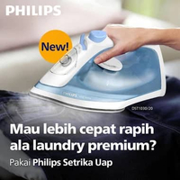 Philips Setrika Uap DST1030/20 Biru - Lebih Cepat Rapih dengan Uap Optimal, Tapak Non-stick, Tangki 