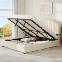US DWVO King Size Lift Up Storage Bed Frame with Velvet Upholstered Headboard, Sturdy Wood Slats &amp; Metal Frame Base Support