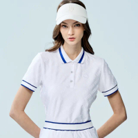 【PING】女款凸紋緹花抗UV高爾夫短袖POLO衫-白(吸濕排汗/GOLF/高爾夫球衫/RA25109-87)