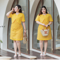 เดรสผ้าไทย ชุดทำงาน คุณครู ข้าราชการ เดรสสาวอวบ มีหลายไซส์ XL/2XL/3XL