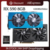 RX 590 8GB Desktop Graphics Card with Dual Fan Graphics Video Card Dual HDMI-Compatible/ DVI/ Dual DP Ports for Office PC Gaming