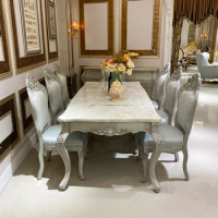European style solid wood dining table and chair combination large family rectangular dining table marble household