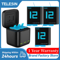 TELESIN Battery 1750 mAh For GoPro 12 Hero 11 10 3 Way Battery Fast Charger Box Storage For GoPro Hero 12 11 10 9 Accessories