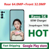 New Oppo Reno 5K 5G Cell Phone Dual Sim Fingerprint 6.44" 90HZ Snapdragon 750G Face ID 64.0MP Android 10.0 OTA 65W Charger OTG