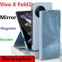 Plating Smart For VIVO X Fold 2 Fold2 Case Mirror Touch View Window Flip Book Wake UP Sleep Protective Cover