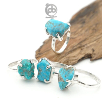 Cincin Pyrus Turquoise Natural Rough Wanita Perak 925 Asli