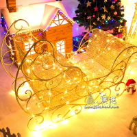 發光大型聖誕飛鹿拉車場景布置聖誕樹節擺件裝飾品鐵藝雪橇車老人