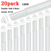20PCS-8FT LED Tube Light, 120W 6000K clear cover,T8 R17D/HO Base, V Shaped Double side 4 Rows, Dual-End Powered, Ballast Bypass,