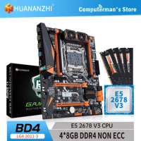 HUANANZHI BD4 Motherboard combo kit set CPU Intel XEON E5 2678 V3 Memory 4*8G DDR4 NON-ECC 2400 memory M.2 NVME NGFF USB