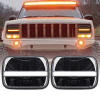2Pack For 1986-1995 Jeep Wrangler 7x6 LED Headlights 5x7 Sealed Beam Projector Amber white DRL for H6054 H5054 H6054LL 69822