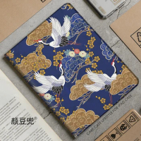 Red-Crowned Crane Chinese style Samsung Galaxy Tab S9 Lite 8.7 2021 Case SM-T220/T225 Tri-fold stand Cover Galaxy Tab S6 lite A8