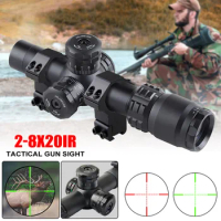 2-8x20 Hunting Collimator Tactical Riflescope 5-Modes Red Green Dot Reticle Optical Sight Rifle Scope Sniper With 11MM/20MM Clip