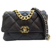 【二手名牌BRAND OFF】CHANEL 香奈兒 黑色 牛皮 菱格紋 CHANEL 19 肩背包 鍊帶