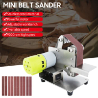 Belt Sander Electric Sanding Polishing Grinding Machine 7 Variable Speed with 10 Sanding Belts for Polishing Wood Acrylic Metal