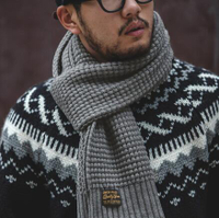 美式復古灰色針織含羊毛圍巾毛線秋冬保暖圍脖菠蘿紋男潮