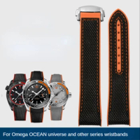 Silicone Nylon Watch Strap for Omega Seahorse 300 Quarter Orange Ocean Universe 600 Waterproof Sweat-Proof Rubber Watchband 22mm