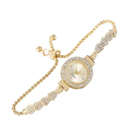 Women's Crystal Diamond Watches Round Dial Chain Link Bracelet Analog Bangle Wrist Watch for Girlfriend Birthday Gift
