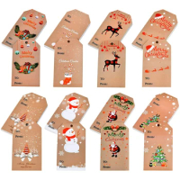 100pcs Merry Christmas Gift Tags Kraft Paper Card Hang Tag Christmas Party Favor Gift Bags Hanging Decoration Accessories Label