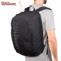 Wilson Roger Federer Tennis Bag Black Pro Staff V13 Super Tour Team Tennis Backpack For 2 Racquets With Isolation Compartmen