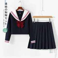 Basic Navy Sailor Suit Japanese School Uniform Schoolgirl Seifuku Student Anime Cosplay Costume Women Sexy JK Pleated Skirt