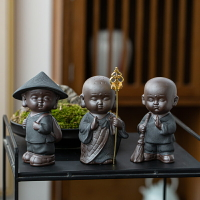 小沙彌擺件紫砂茶寵擺件禪意茶道茶臺裝飾擺件個性創意小和尚茶具