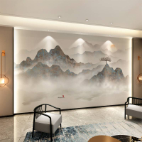 壁紙輕奢2021年新款中式山水壁布電視背景墻壁畫客廳沙發墻布墻紙