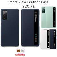 Smart Window View Leather Case For Samsung Galaxy S20 FE 5G S20FE Clear Intelligent Protective Cover Flip-free Smart Chip Flip