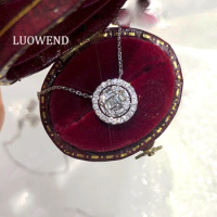 LUOWEND 18K Solid White Gold Pendant Necklace Real Natural Diamond Women Elegant Engagement Luxury Necklace High Quality