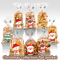 50pcs PVC Transparent Gifts Bag for Christmas Gift Winter Party Cute Santa Claus Elk Decor Baking Candy Cookie Packaging Bags