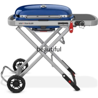 Weber Traveler Portable Gas Grill, Blue Charcoal Grill Camping Gas Barbecue Chafing Dish Buffet Outdoor Firepit Gas Grill