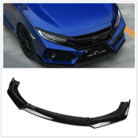 Front Bumper Spoiler Lip For Honda Civic X FC FK 10th Gen 2016-2018 4 Door Sedan Gloss Black/Carbon Fiber Look Blade Splitter