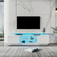 White TV Stand for 80 Inch TV Stands, Media Console Entertainment Center Television Table, 2 Storage Cabinet with Open Shelves