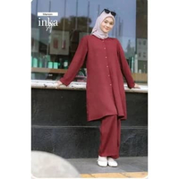 setelan baju wanita tunic wanita Celana Muslim Wanita terbaru crinkle jumbo M Marun