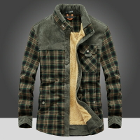 冬季加絨格子襯衫男長袖美式全棉寬松襯衣中年加厚保暖羊羔絨外套