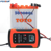 FOXSUR 12V Motorcycle &amp; Car Automatic Intelligent Battery Charger, EFB AGM GEL Pulse Repair Battery Charger with LCD Display