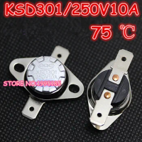 Free Shipping 10pcs/lot KSD301 75 degrees Celsius 75 C Normal Close NC Temperature Controlled Switch Thermostat 250V 10A
