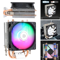 90mm CPU Cooler with 2 Heat Pipes CPU Air Cooler Quiet Rainbow RGB Cooling Fan for Intel LGA775 1150/1151/1155/1156/1200 AMD AM2