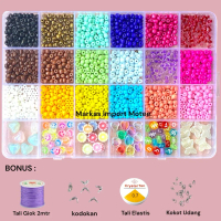 Set Manik Manik DIY 6/0 4mm + Senar Elastis Beads Kit Bracelet Gelang Phone Strap Cincin - BISA COD