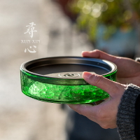 日式加厚玻璃圓形儲水干泡盤透明耐熱壺承養壺盤壺托茶盤茶具配件