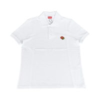 KENZO電繡黑字LOGO柔軟純棉3釦短袖POLO衫(男款/米白)