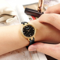 羅梵迪諾 Roven Din / 優雅迷人 閃耀晶鑽 陶瓷手錶-黑x金框/28mm